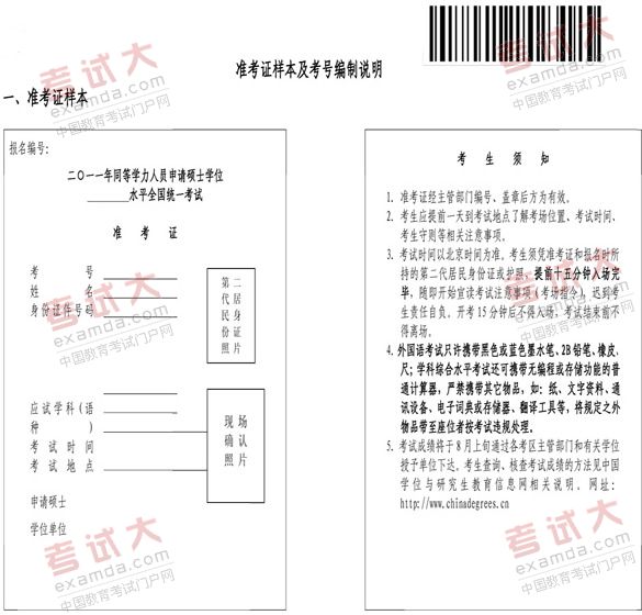 2011年同等学力准考证样本