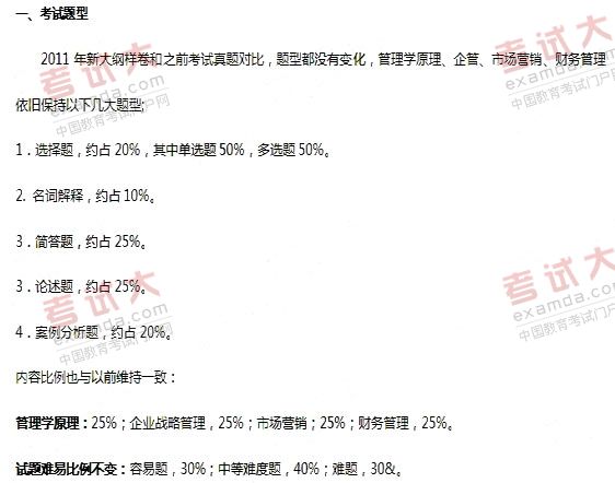 2011年同等学力工商新旧大纲对比