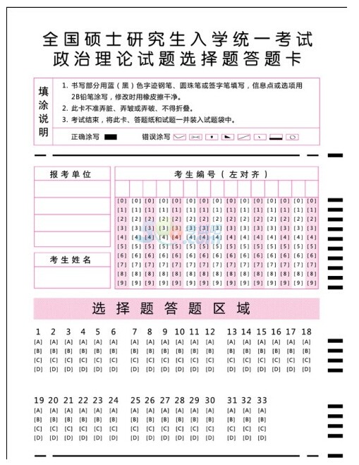 2019年半岛在线注册政治真题答题卡样张