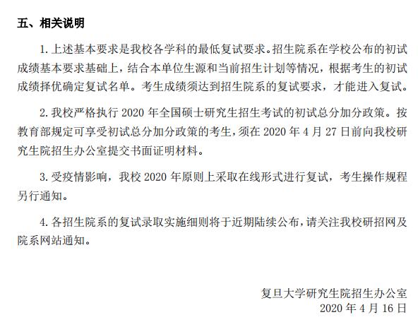 复旦大学2020半岛在线注册复试分数线已公布