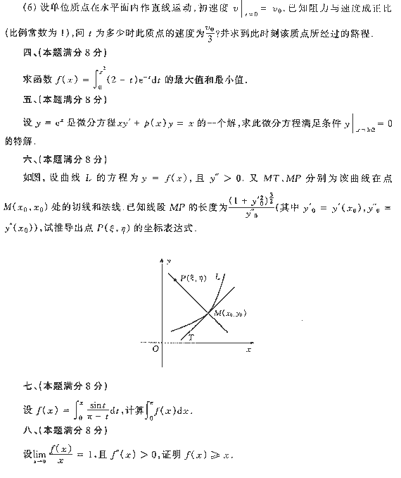 1995年全国硕士研究生入学统一考试数学二试题